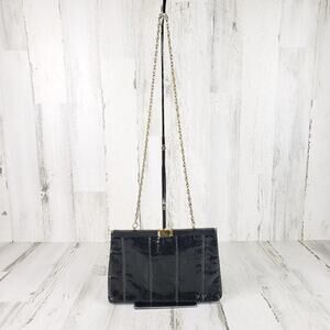 Palizzio Shiny Black Gold Chain Snakeskin Textured Shoulder Bag Women's Purse